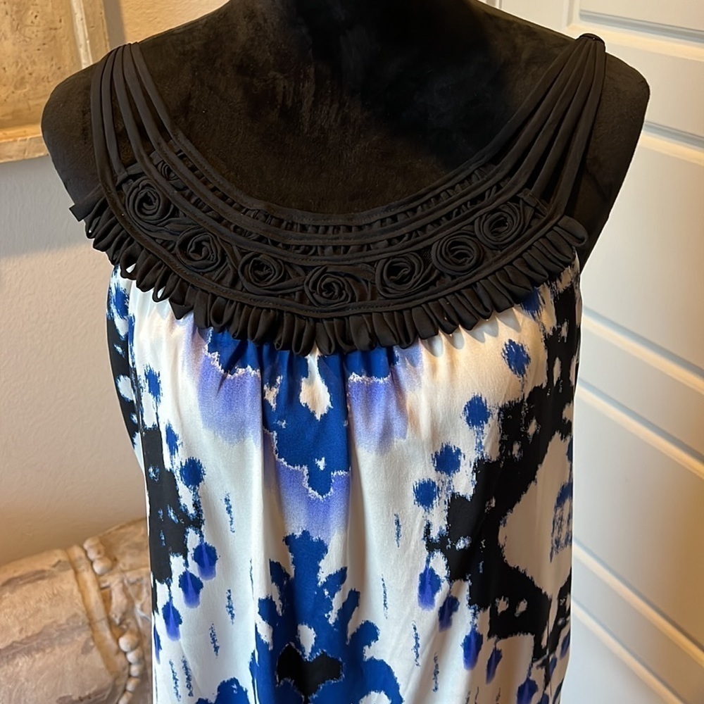 Eci New York silk black white blue printed dress‎ sleeveless Sz 6